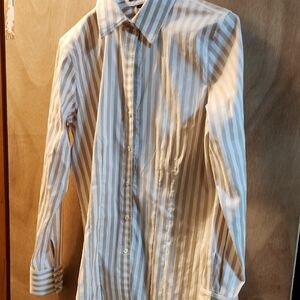 Classic White and Tan Striped Women's Shirt